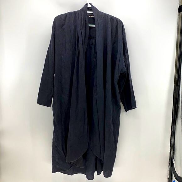Lagenlook duster charcoal black waterfall kimono western minimalist sz L - Picture 1 of 6